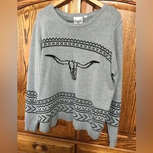Cotton Rye Women’s XXL Longhorn Gray and Black Sweater